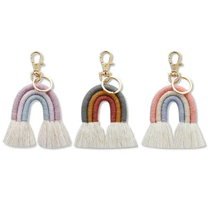 Rainbow Keychain Boho Pom Pom Tassel Macrame Keychains Women Girls