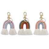 Rainbow Keychain Boho Pom Pom Tassel Macrame Keychains Women Girls