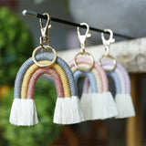 Rainbow Keychain Boho Pom Pom Tassel Macrame Keychains Women Girls