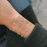 Love Letter CZ Double Chain Bracelet 925 Sterling Silver Alphabet Bangle
