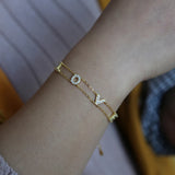 Love Letter CZ Double Chain Bracelet 925 Sterling Silver Alphabet Bangle