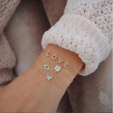 Love Letter CZ Double Chain Bracelet 925 Sterling Silver Alphabet Bangle