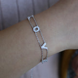 Love Letter CZ Double Chain Bracelet 925 Sterling Silver Alphabet Bangle