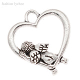 10pcs Angel Wings Love Heart Charms Tibetan Silver Beads For DIY Jewelry Making