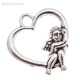 10pcs Angel Wings Love Heart Charms Tibetan Silver Beads For DIY Jewelry Making