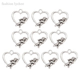 10pcs Angel Wings Love Heart Charms Tibetan Silver Beads For DIY Jewelry Making
