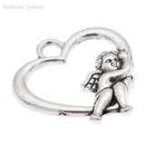 10pcs Angel Wings Love Heart Charms Tibetan Silver Beads For DIY Jewelry Making