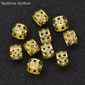 10pcs Golden Dreadlock Beads Crystal Hair Braid Women Accessories