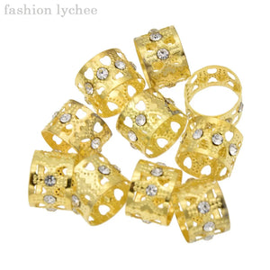 10pcs Golden Dreadlock Beads Crystal Hair Braid Women Accessories
