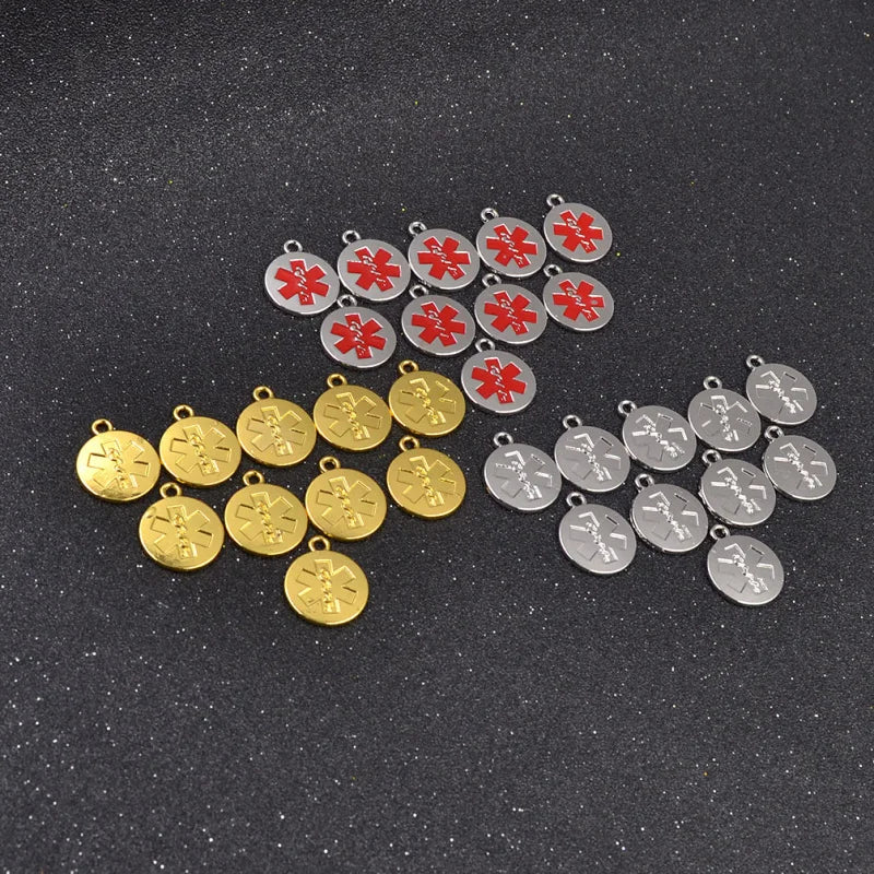 10pcs Surgical Metal Medical Alert ID Round Dog Tag Necklace