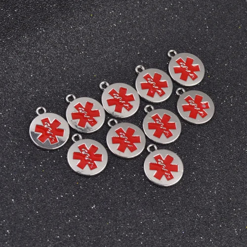 10pcs Surgical Metal Medical Alert ID Round Dog Tag Necklace