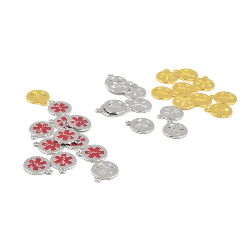 10pcs Surgical Metal Medical Alert ID Round Dog Tag Necklace