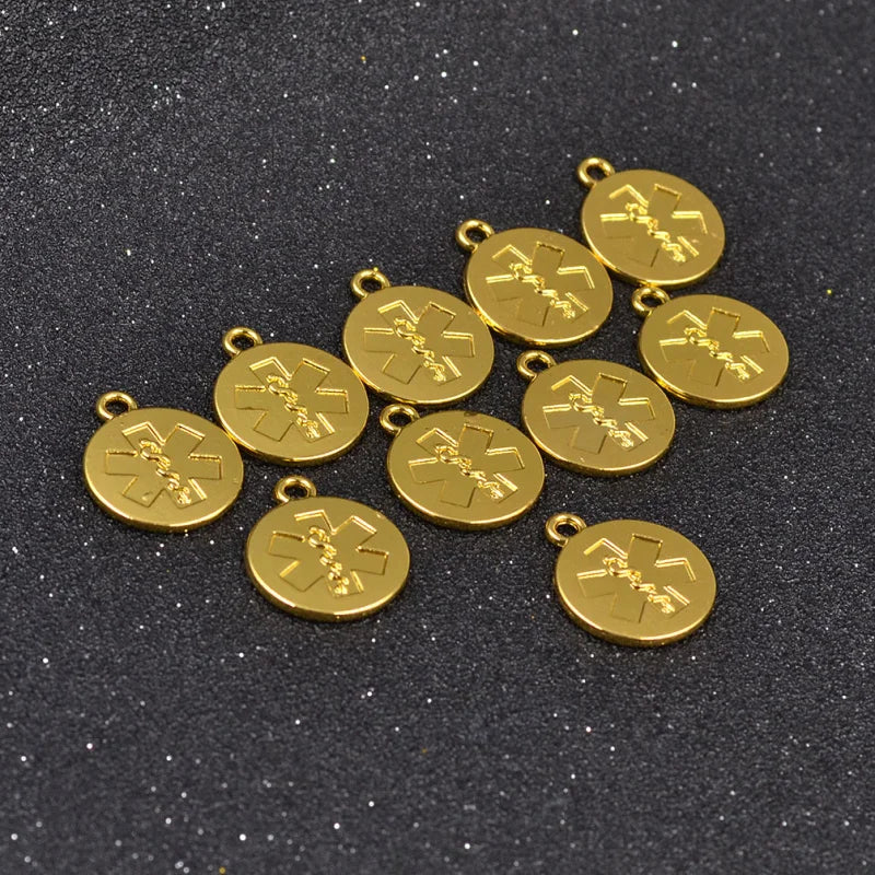 10pcs Surgical Metal Medical Alert ID Round Dog Tag Necklace
