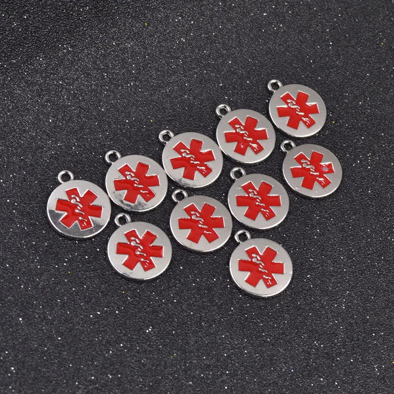 10pcs Surgical Metal Medical Alert ID Round Dog Tag Necklace