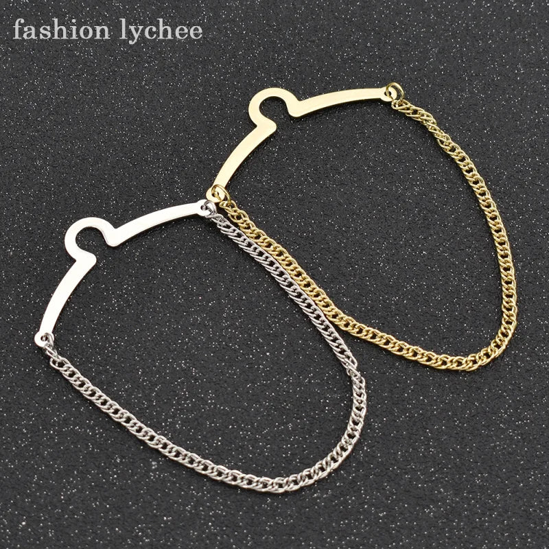 2pcs Silver Metal Tack Clip Clasp Men's Necktie Link Tie Chain