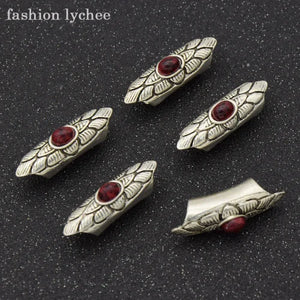 5pcs Antique Red Natural Stone Dreadlock Tube Cuff Clip