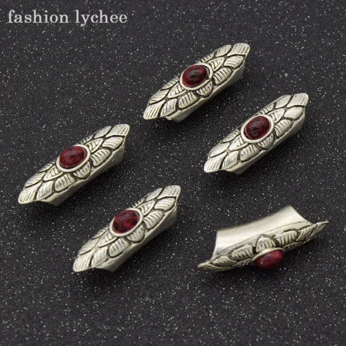5pcs Antique Red Natural Stone Dreadlock Tube Cuff Clip