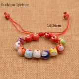Lychee Creamic Beads Chain Charm Fortune Money Cat Red String Lucky Bracelet