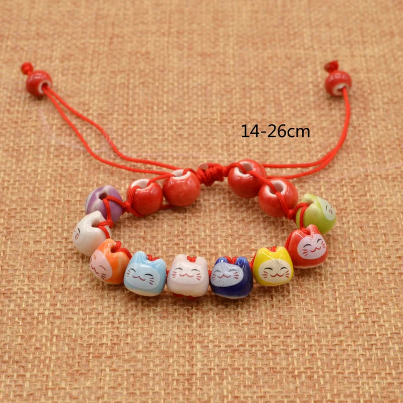 Lychee Creamic Beads Chain Charm Fortune Money Cat Red String Lucky Bracelet