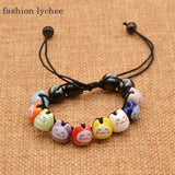Lychee Creamic Beads Chain Charm Fortune Money Cat Red String Lucky Bracelet