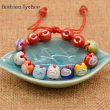 Lychee Creamic Beads Chain Charm Fortune Money Cat Red String Lucky Bracelet