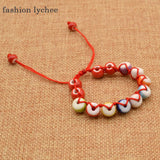 Lychee Creamic Beads Chain Charm Fortune Money Cat Red String Lucky Bracelet
