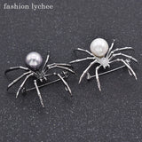 Exaggerated Antique Silver Spider Brooch with Artificial Pearls