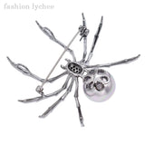 Exaggerated Antique Silver Spider Brooch with Artificial Pearls