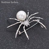 Exaggerated Antique Silver Spider Brooch with Artificial Pearls