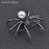 Exaggerated Antique Silver Spider Brooch with Artificial Pearls