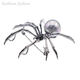 Exaggerated Antique Silver Spider Brooch with Artificial Pearls