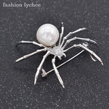 Exaggerated Antique Silver Spider Brooch with Artificial Pearls