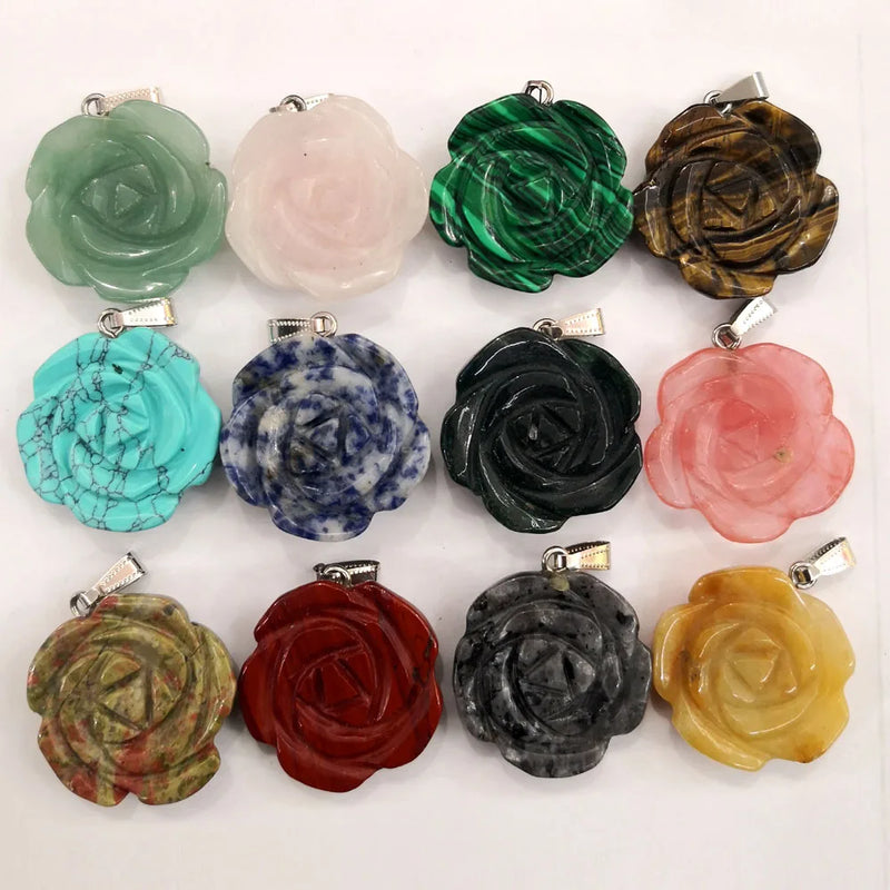 10pcs Mixed Big Rose Stone Pendants & Necklaces for Jewelry Making