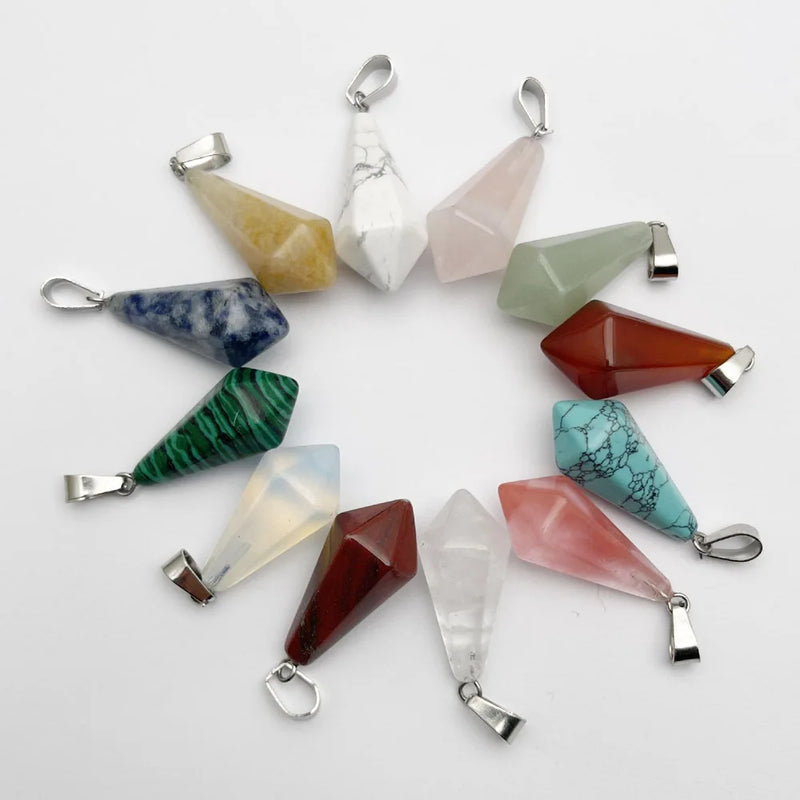 Mixed Natural Stone Pendulum Charms for Jewelry Making 12pc