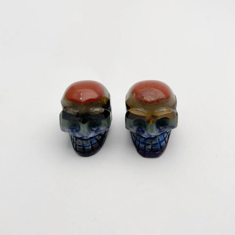 Natural Stone Chakela Skull Amethyst Lapis Lazuli Pendant Necklace