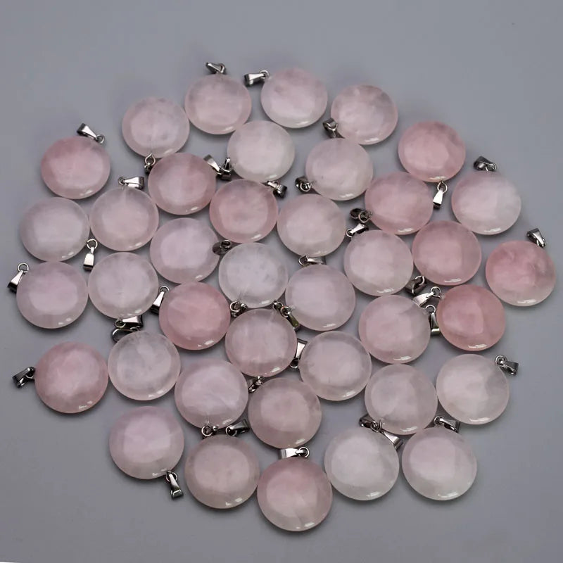 Natural Stone Quartz Rose Round Pendants for Jewelry Making