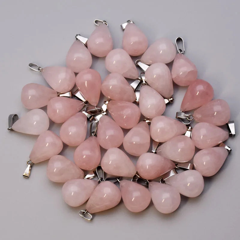 Natural Stone Rose Quartz Water Drop Pendants for Jewelry Making
