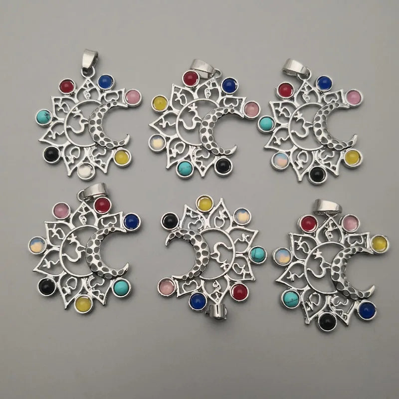 Stone Alloy Moon Pendants for Jewelry Making 12pcs/lot