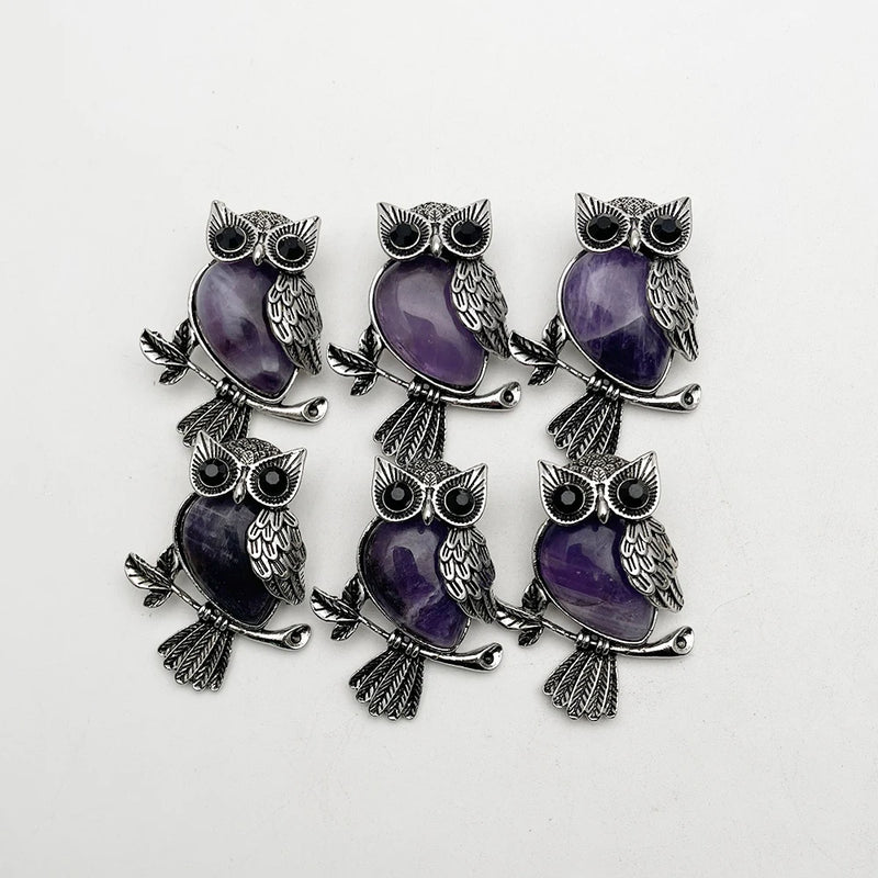Amethyst Owl Pendants 6pcs