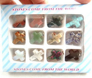 12pcs Natural Stone Carved Cross Charms Pendants for Necklaces Jewelry Making