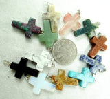 12pcs Natural Stone Carved Cross Charms Pendants for Necklaces Jewelry Making