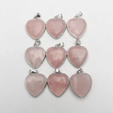 Rose Quartz Stone Silver Heart Pendant Jewelry Making 10pc