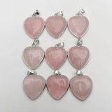 Rose Quartz Stone Silver Heart Pendant Jewelry Making 10pc