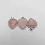 Rose Quartz Stone Silver Heart Pendant Jewelry Making 10pc