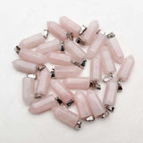 Rose Quartz Small Crystal Pillar Pendant Necklaces 24pc