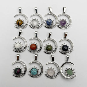 12pc Natural Stone Sun Moon Alloy Necklace Pendant Earring Jewelry Charm