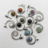 12pc Natural Stone Sun Moon Alloy Necklace Pendant Earring Jewelry Charm