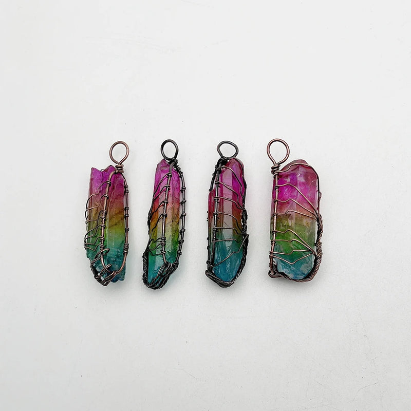 Natural Stone Crystal Column Electroplating Necklace Pendant