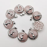 Rose Quartz Natural Stone Cat Alloy Necklace Pendant