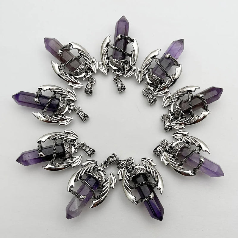 Amethyst Dragon Man Necklace Gem Stone Healing Crystal Pendant